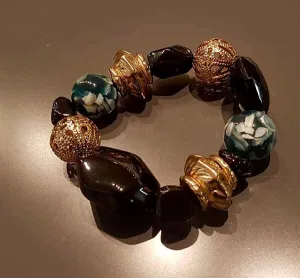 Antique Gold & Designer Stone Bracelet (elastic band)