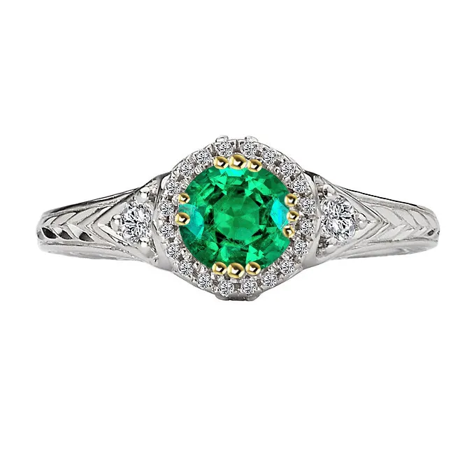 Antique Style Green Emerald Ring Designer Women’s Jewelry
