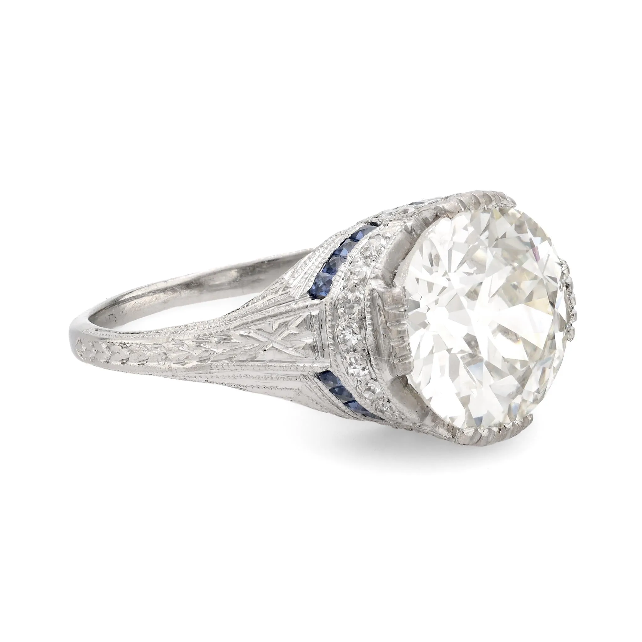 Art Deco GIA 2.89 carat diamond sapphire platinum engagement ring
