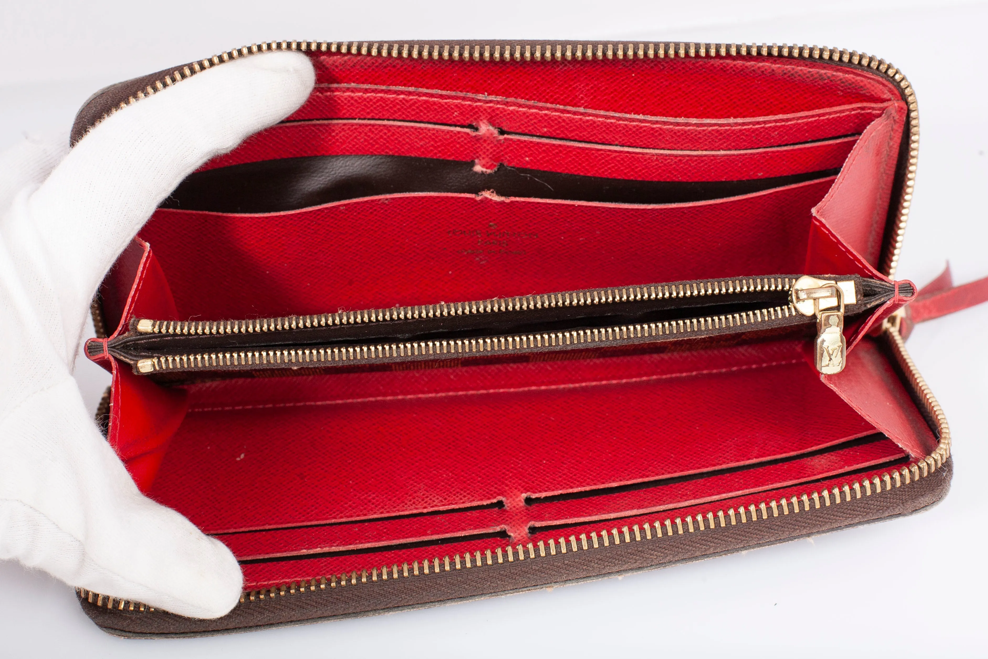 Authentic Louis Vuitton Damier Ebene Cherry Clemence Wallet