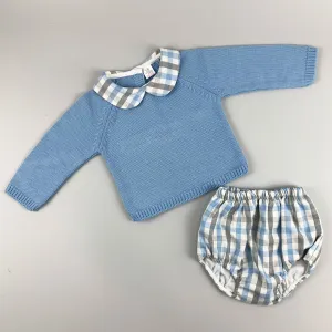 Baby Boys 2 Piece Outfit- Knitted Top & Jam Pants - Blue