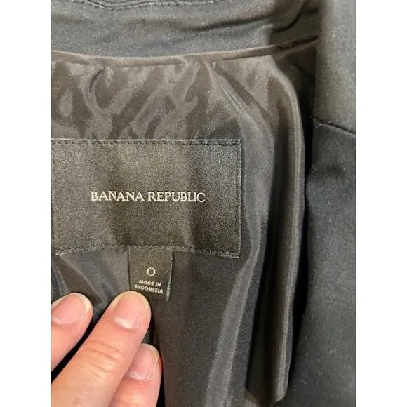 BANANA REPUBLIC Black Stretch Corpcore Cotton Modal Business Casual Blazer Sz 0