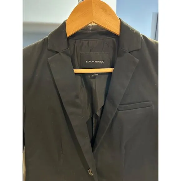 BANANA REPUBLIC Black Stretch Corpcore Cotton Modal Business Casual Blazer Sz 0