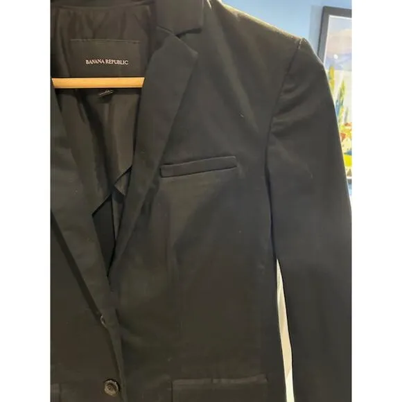 BANANA REPUBLIC Black Stretch Corpcore Cotton Modal Business Casual Blazer Sz 0