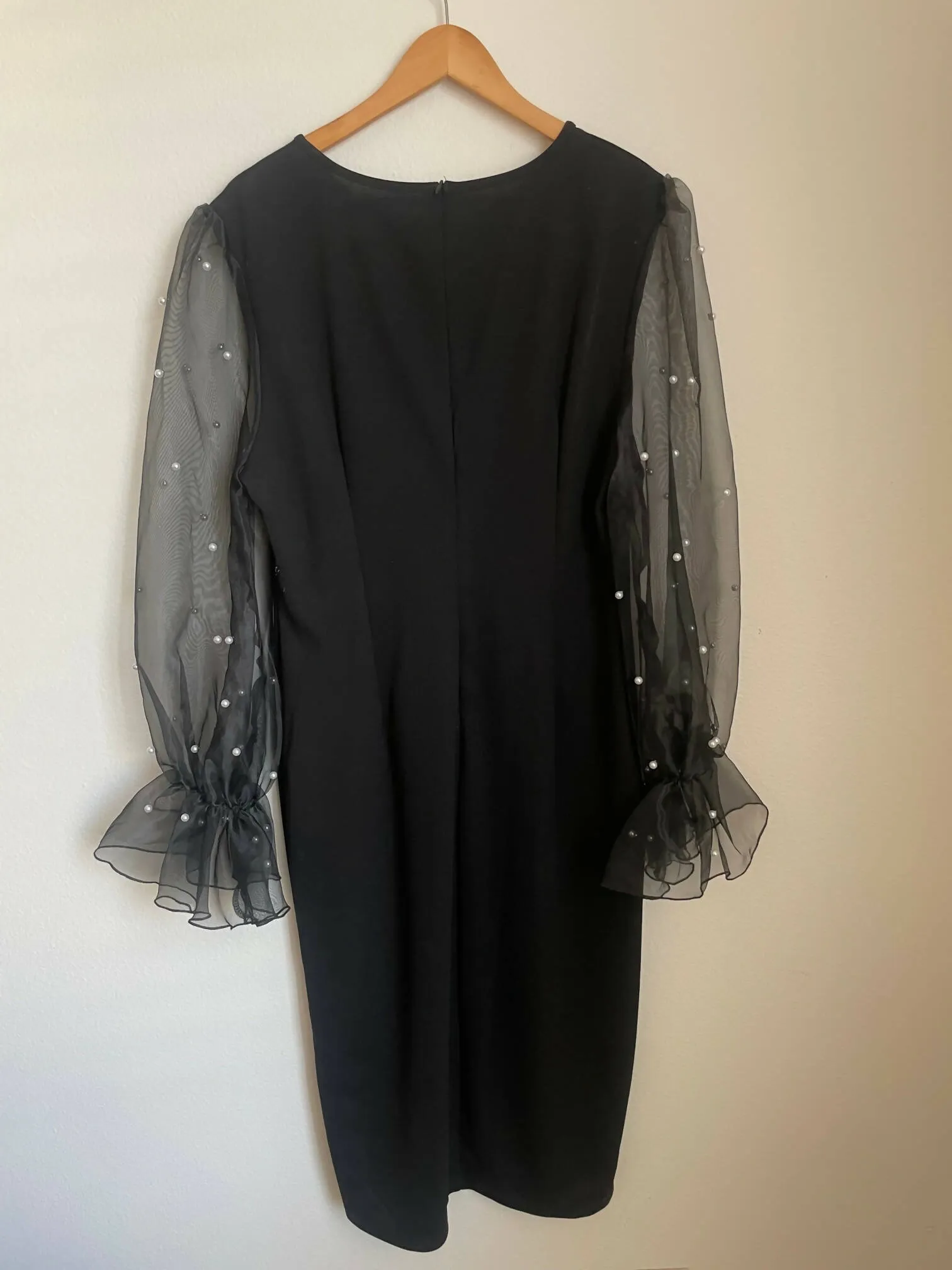 Beaded See through lace sleeves dress