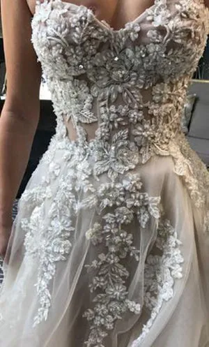 Beautiful A-line See Through Sweetheart Sweep Train Long Wedding Dresses, SW328