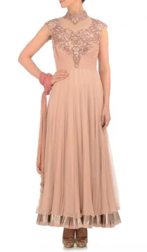 Beige color Long Anarkali suit gown