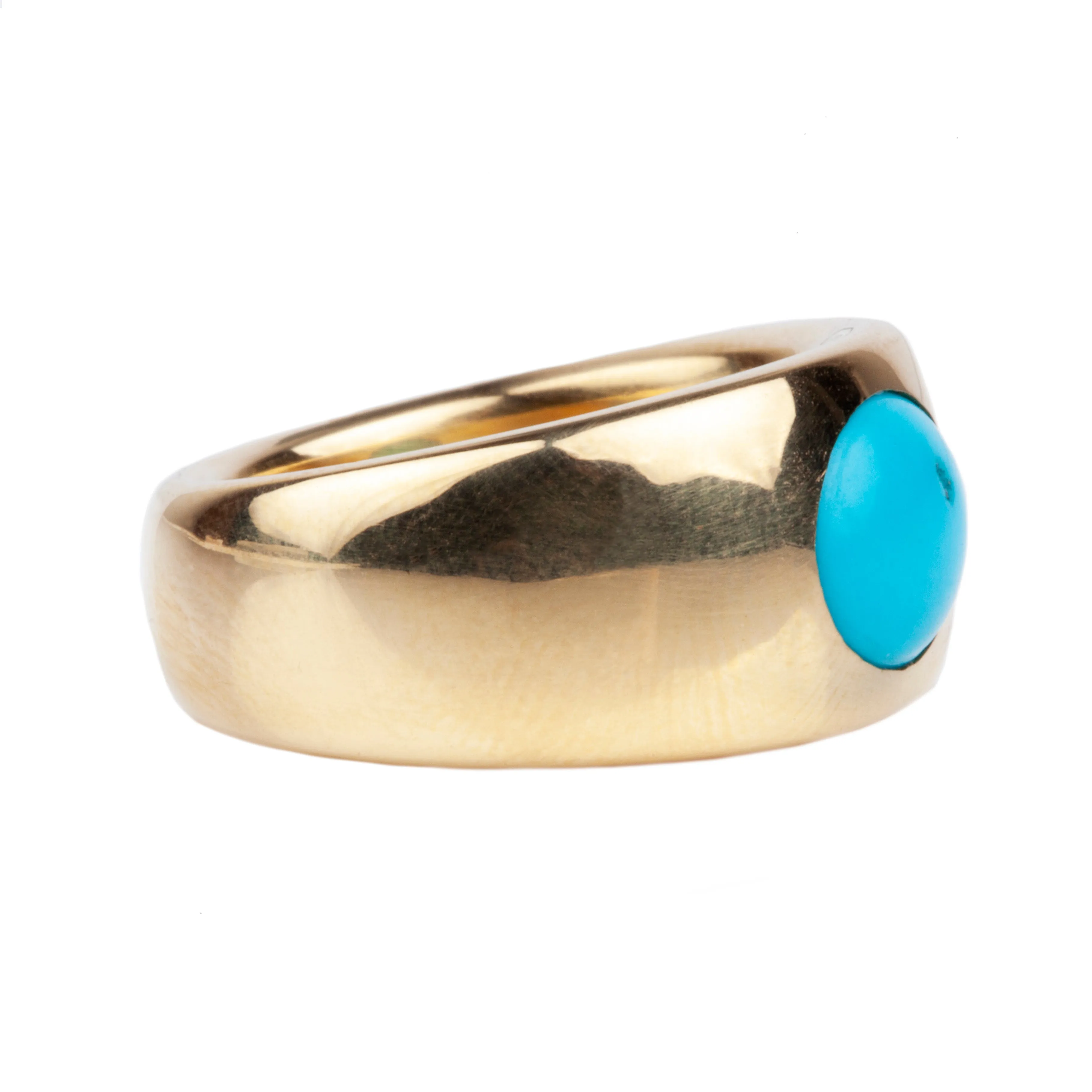 Bell & Bird Heavy Gold Flush Set Turquoise Ring