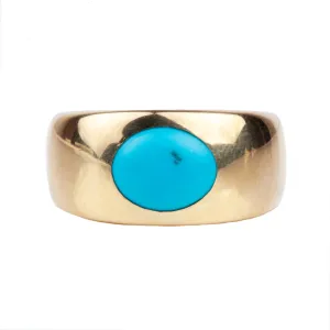 Bell & Bird Heavy Gold Flush Set Turquoise Ring