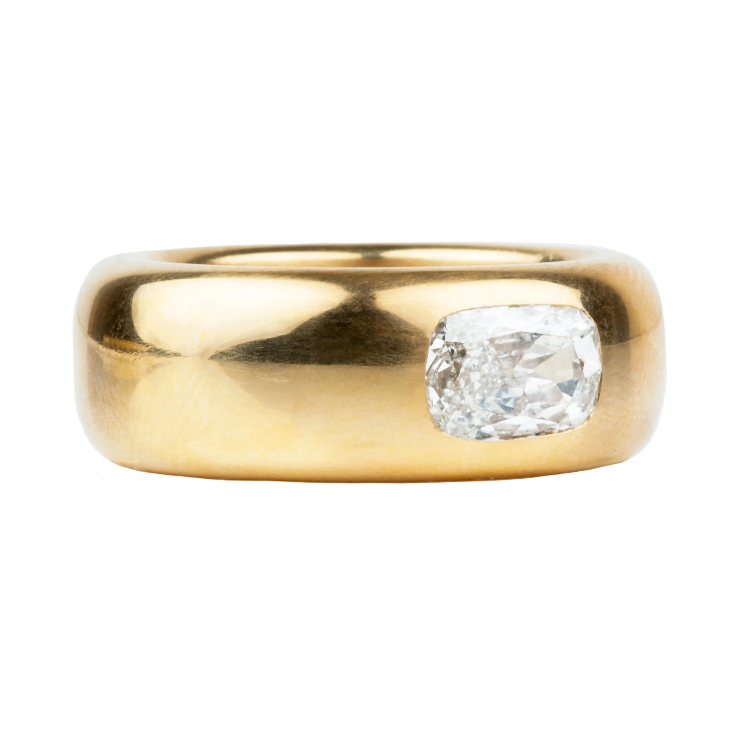 Bell & Bird Oversized 22k Gold Band with Old Mine Cut Diamond