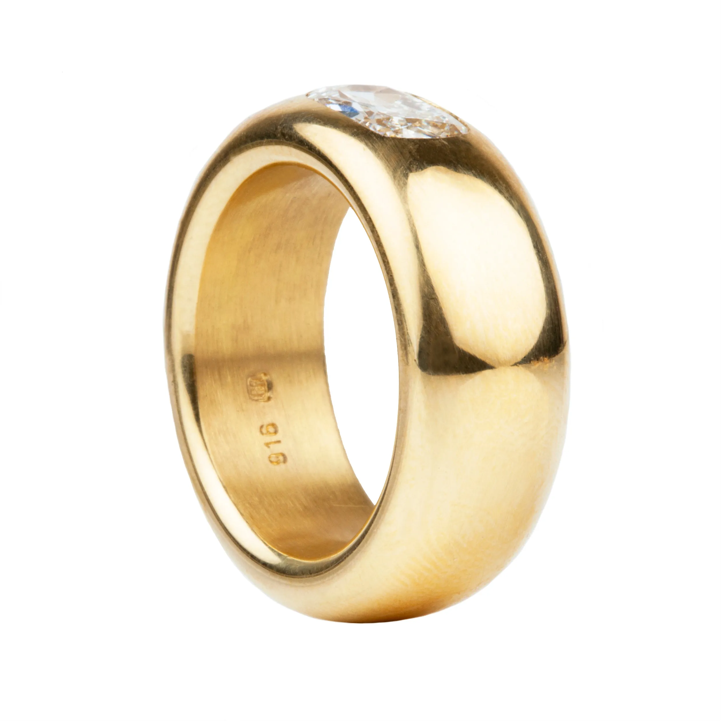 Bell & Bird Oversized 22k Gold Band with Old Mine Cut Diamond