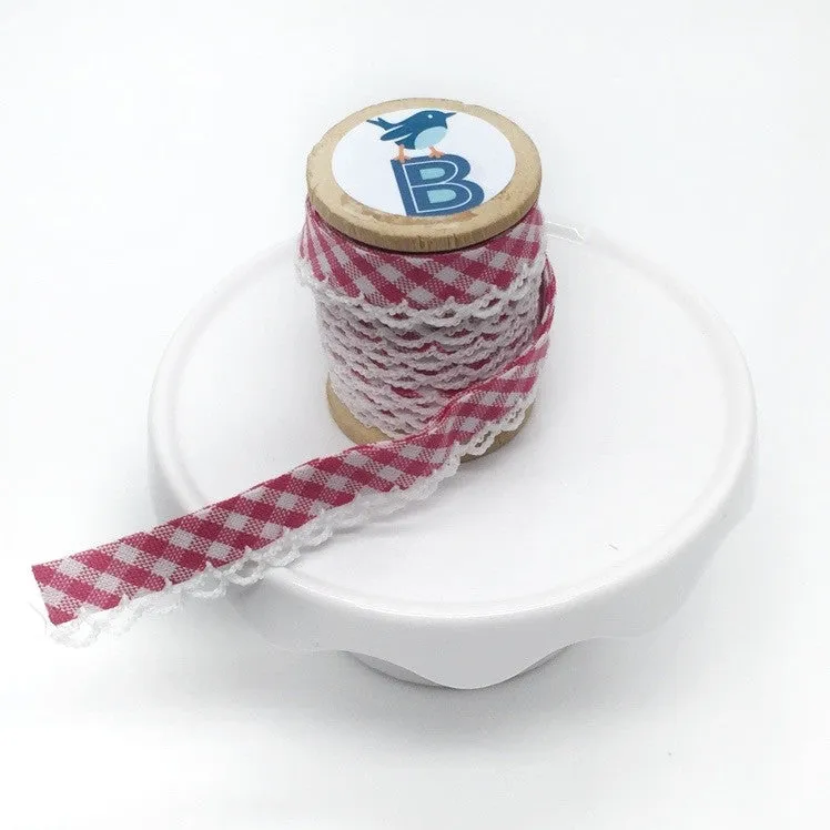 Bias Tape Double Fold Crocheted Edge in Gingham Mini Check Fuchsia