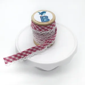 Bias Tape Double Fold Crocheted Edge in Gingham Mini Check Fuchsia