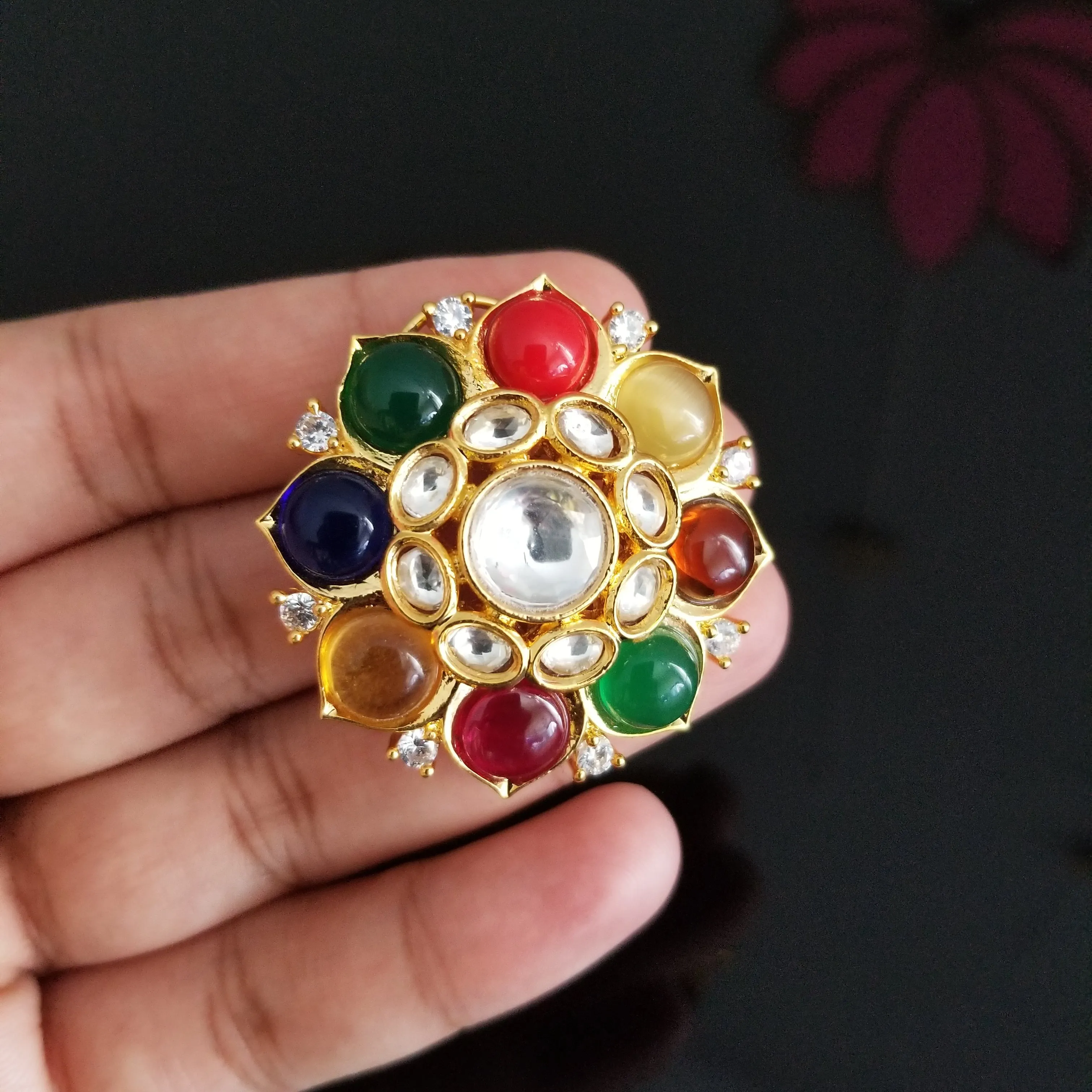 Big Sized Premium Silver Foiled Kundan Navratna Studs