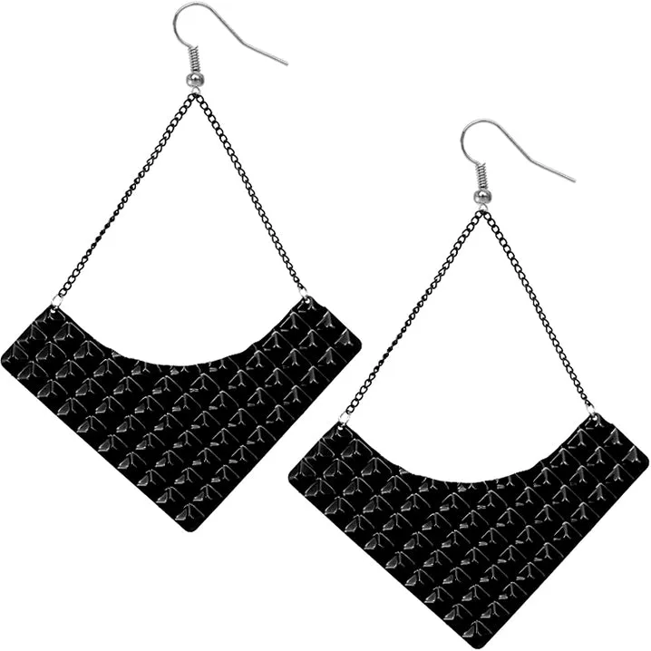 Black Large Pyramid Textured Chain Earrings
