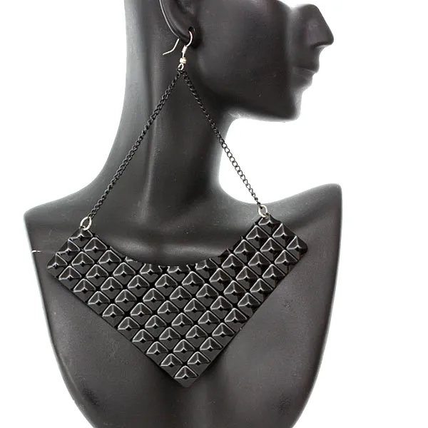 Black Large Pyramid Textured Chain Earrings