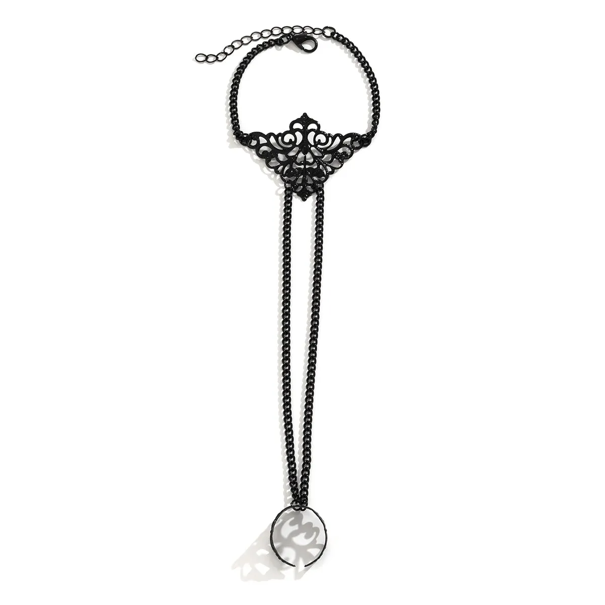 Black-Plated Crown Wrist-To-Ring Bracelet