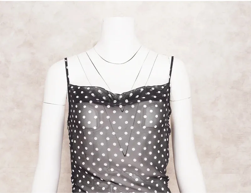Black Polka Dots See Through Spaghetti Strap Maxi Dress