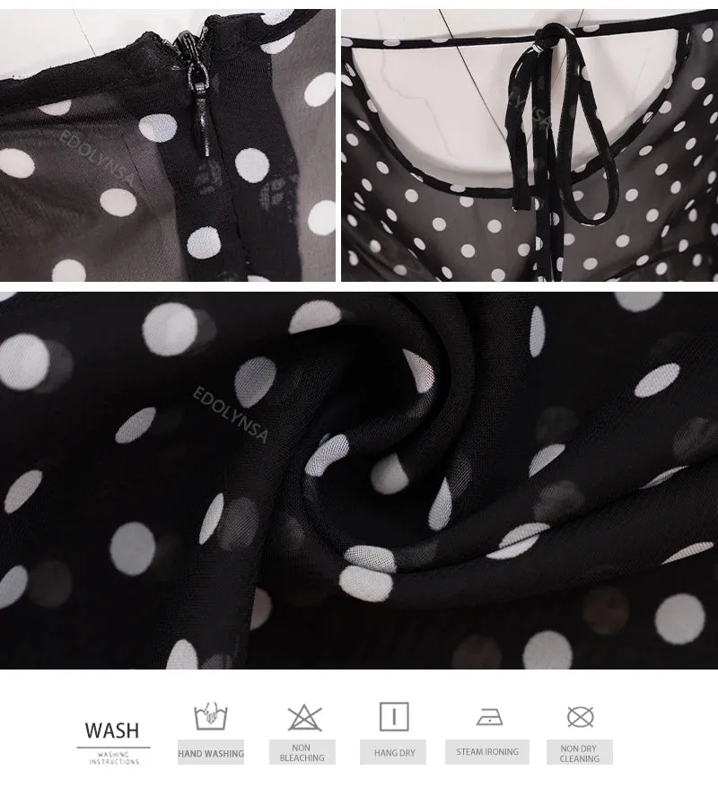 Black Polka Dots See Through Spaghetti Strap Maxi Dress
