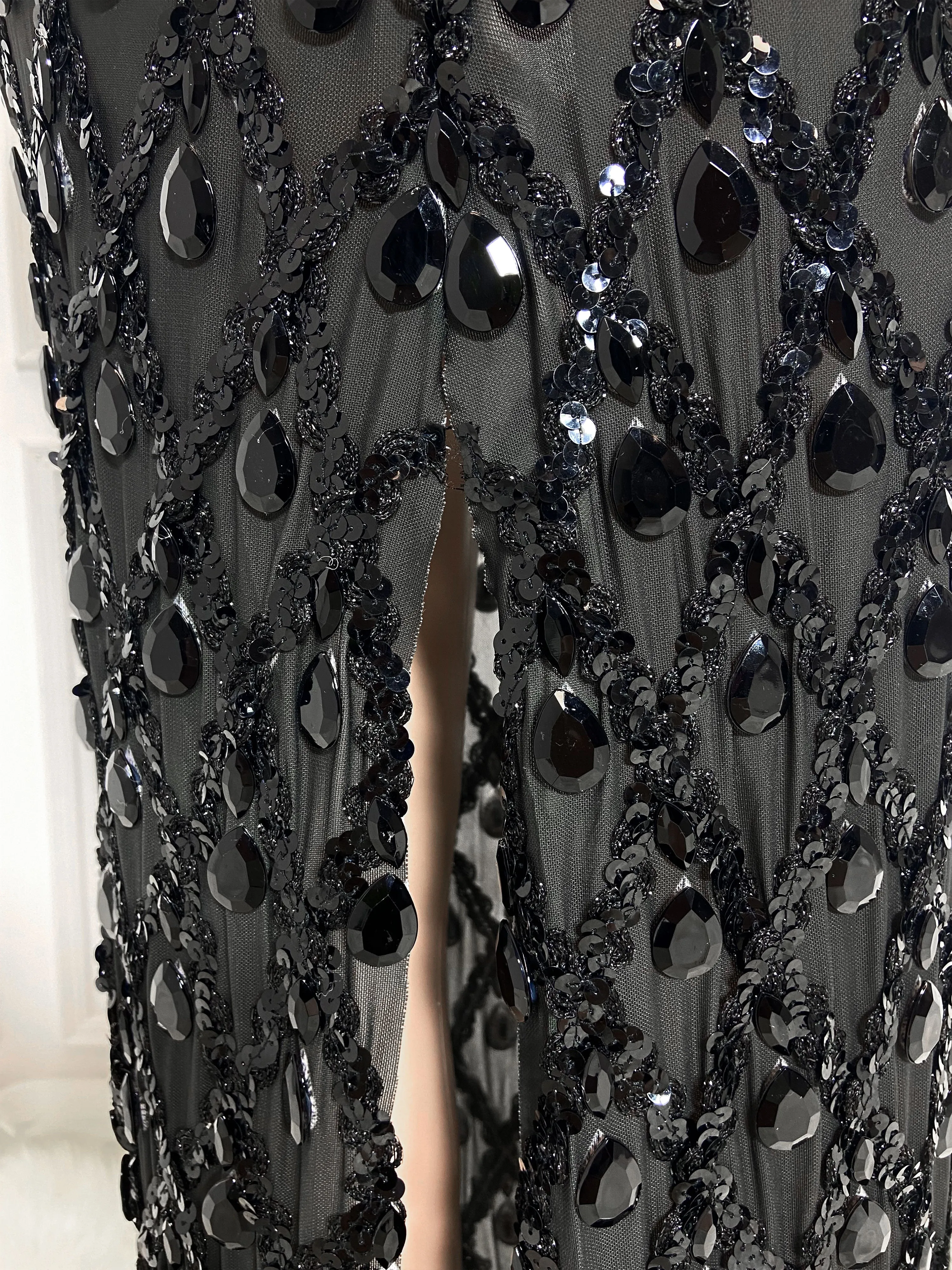 Black See Through and Big Rhinestone Sleeveless Long Dress