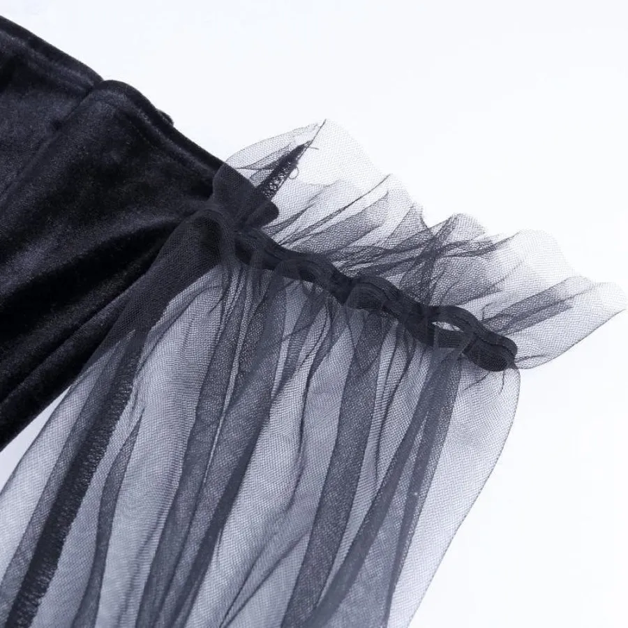 Black Velvet Sexy Tulle See Through High Waist Pleated Dress J20007