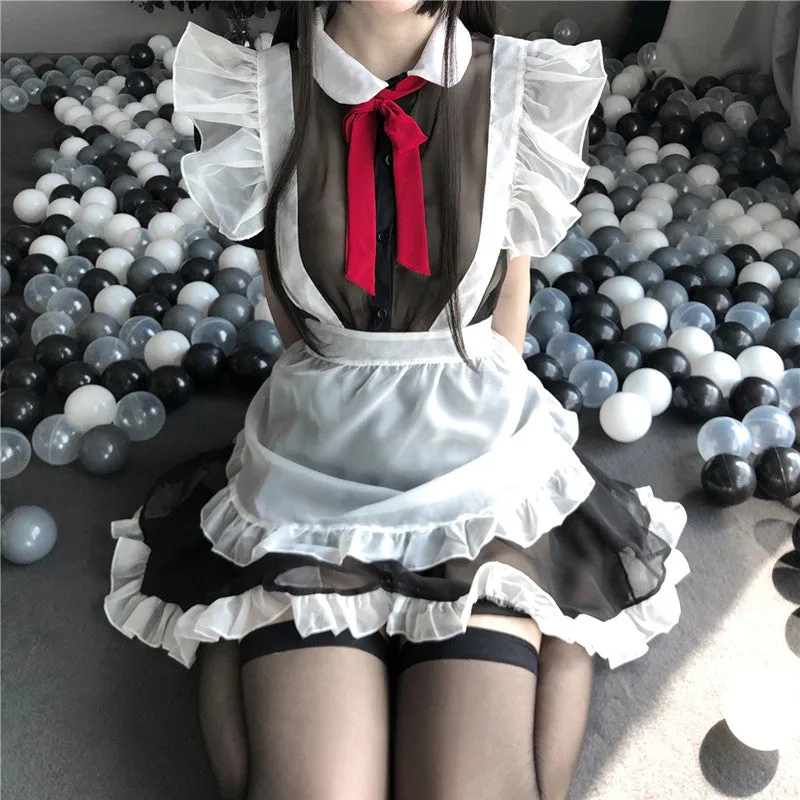 BLACK WHITE MESH SEE-THROUGH MAID OUTFIT UB2782