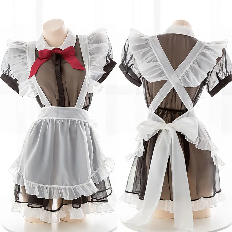 BLACK WHITE MESH SEE-THROUGH MAID OUTFIT UB2782