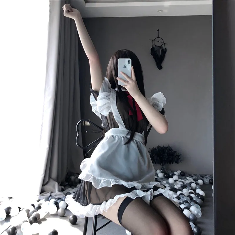 BLACK WHITE MESH SEE-THROUGH MAID OUTFIT UB2782