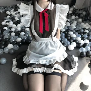 BLACK WHITE MESH SEE-THROUGH MAID OUTFIT UB2782