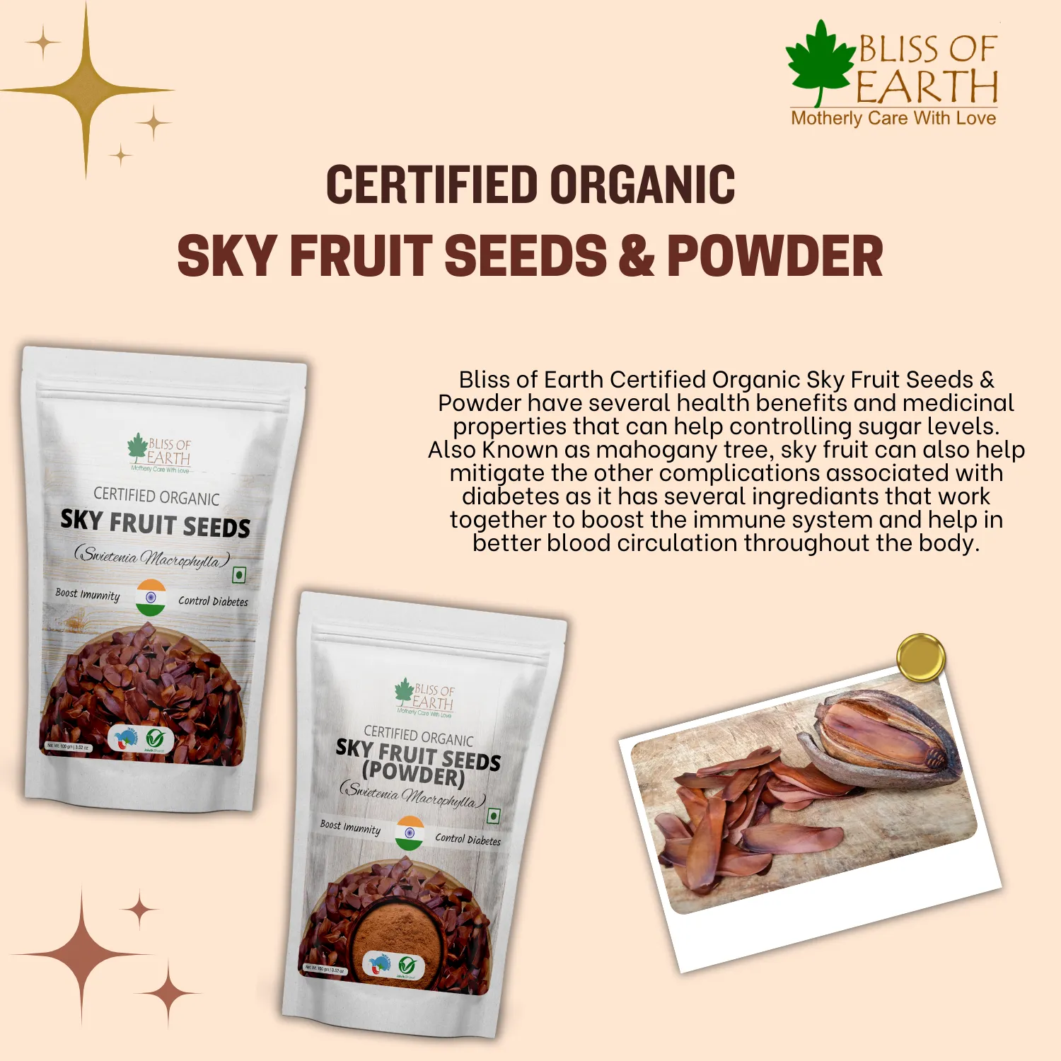 Bliss of Earth Sky Fruit Seeds, Swietenia Macrophylla, Mahogany Seeds, Kadwa Badam Best for Diabetes and Immunity 100GM