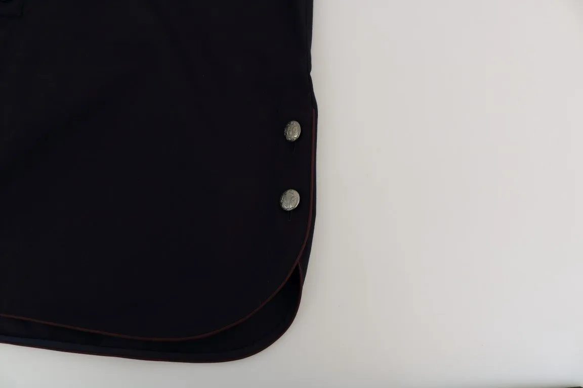Blue Cotton Casual Silver Buttons Shirt