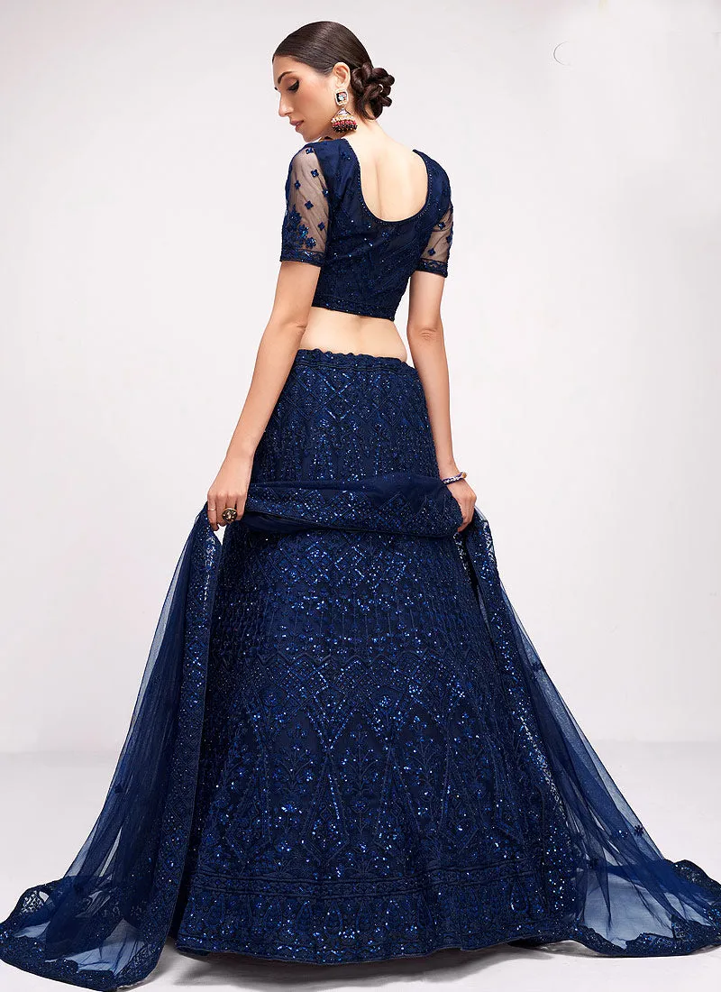 Blue Floral Embroidered Heavy Designer Lehenga Choli