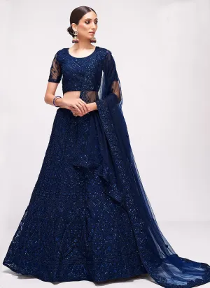 Blue Floral Embroidered Heavy Designer Lehenga Choli