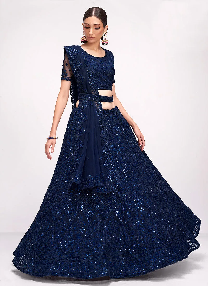 Blue Floral Embroidered Heavy Designer Lehenga Choli