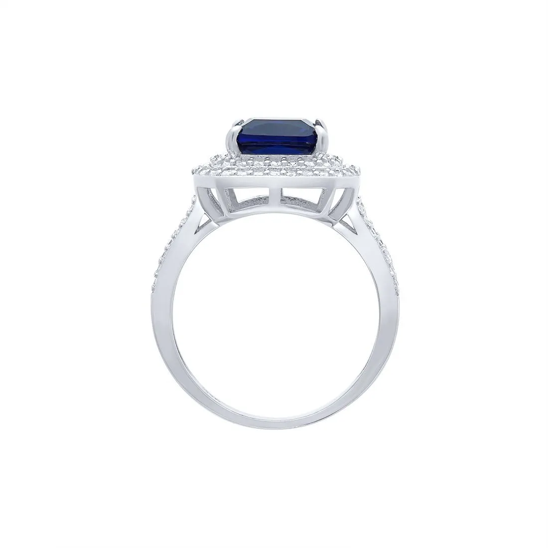 Blue Sapphire Cubic Zirconia Ring in Sterling Silver