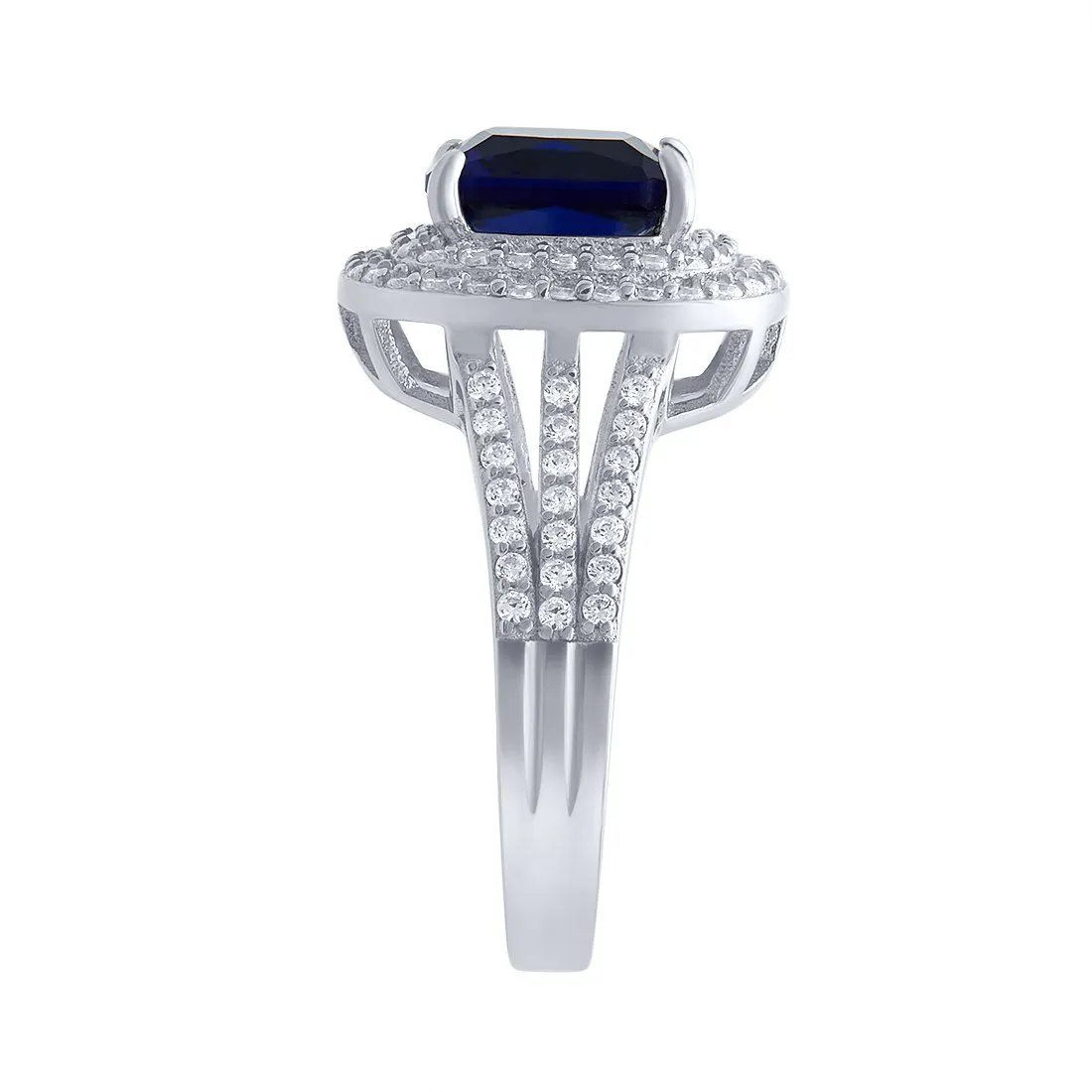 Blue Sapphire Cubic Zirconia Ring in Sterling Silver