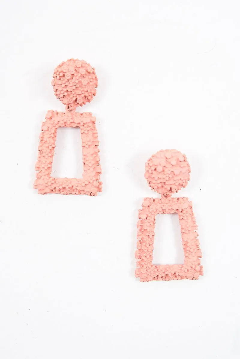 Blush Textured Rectangle Drop Earrings - Kamrin