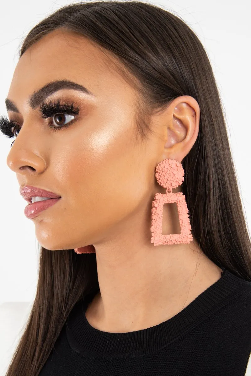 Blush Textured Rectangle Drop Earrings - Kamrin