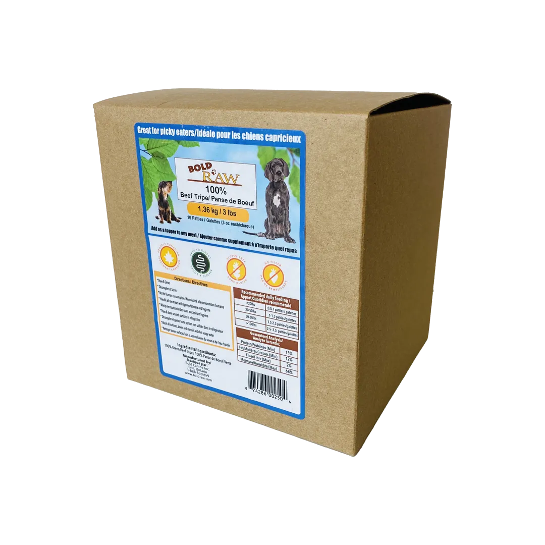 Bold by Nature Select - Frozen Raw Beef Tripe (1.36kg/3lb) - Small Green Box