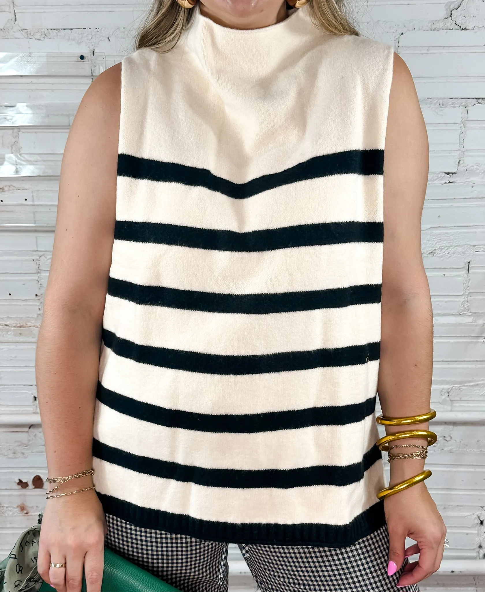 Bold Stripes High Neck Sweater Top