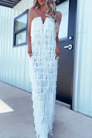 Bonnie Fringe Sequin Dress -White