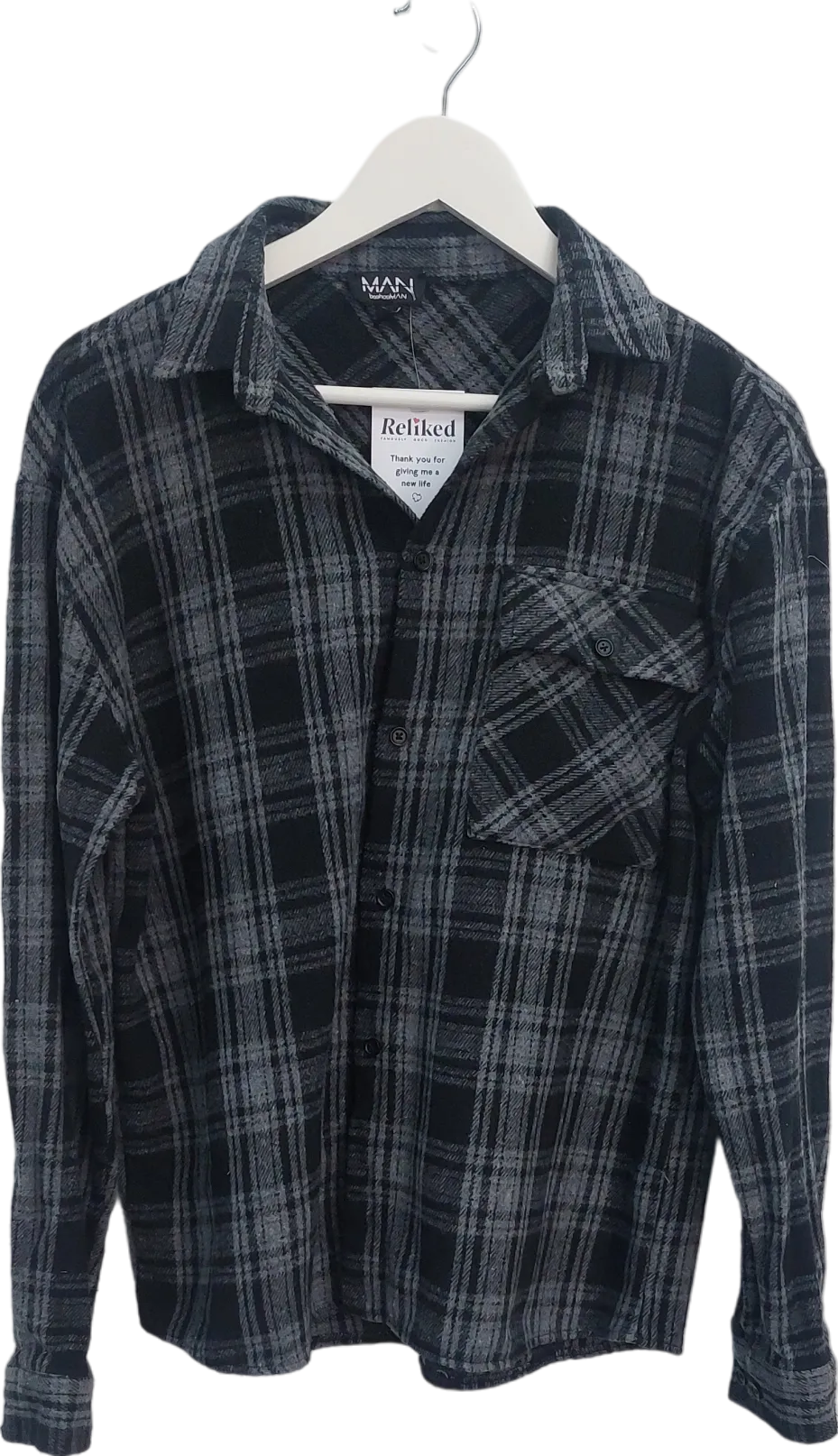 boohooMan Black Checked Flannel Shirt UK S