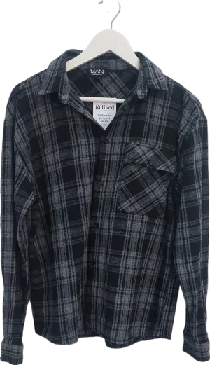 boohooMan Black Checked Flannel Shirt UK S