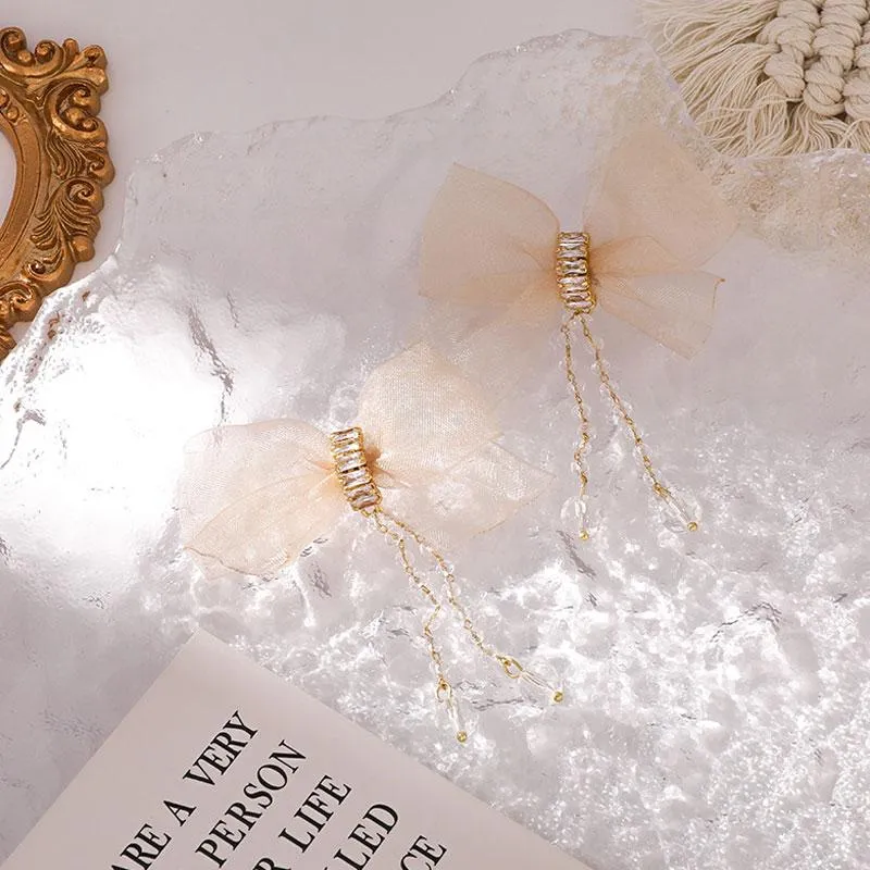 Bowknot Pattern Tassel Design Drop Earrings