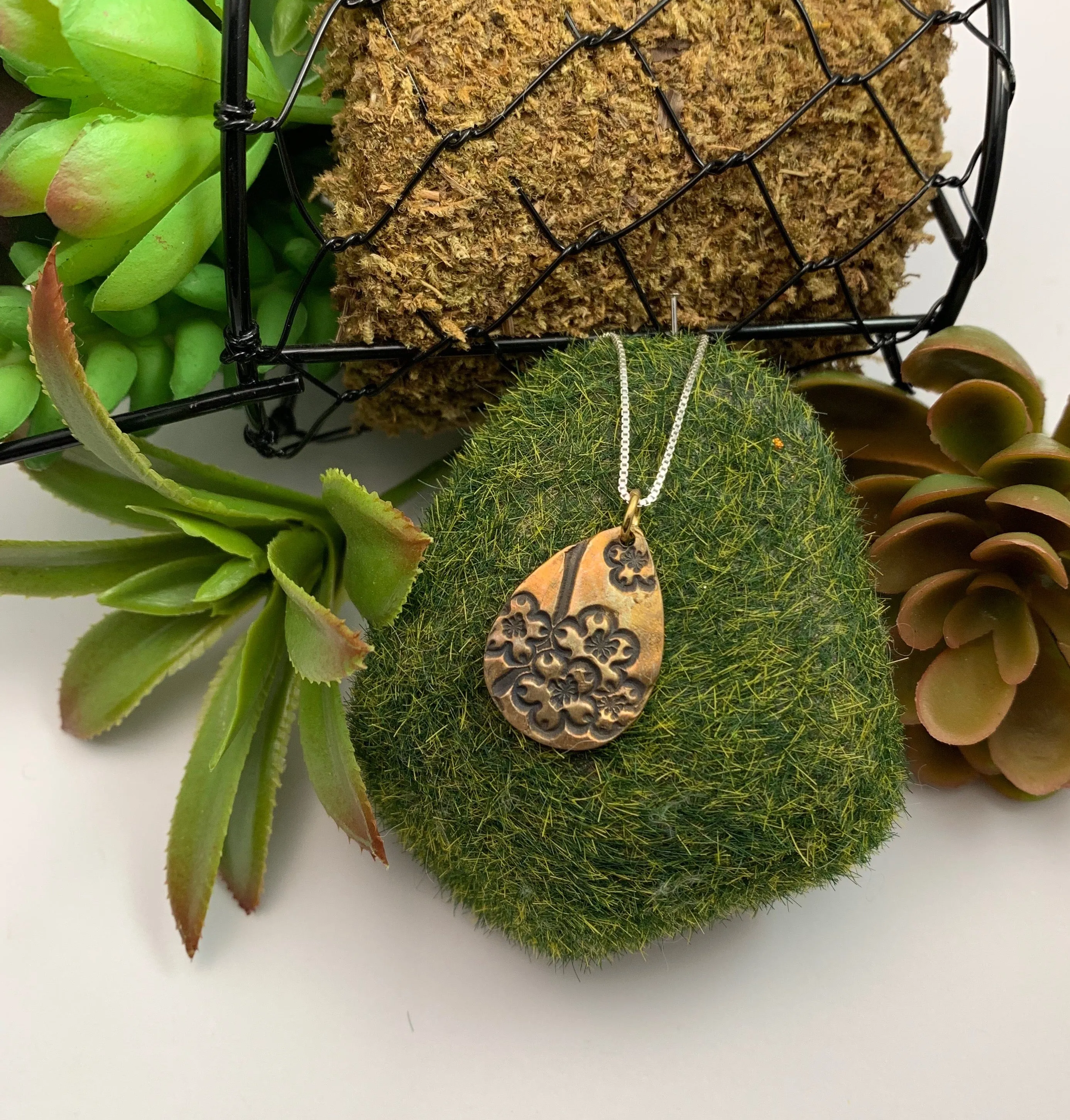 Bronze Textured Pendant, Dogwood