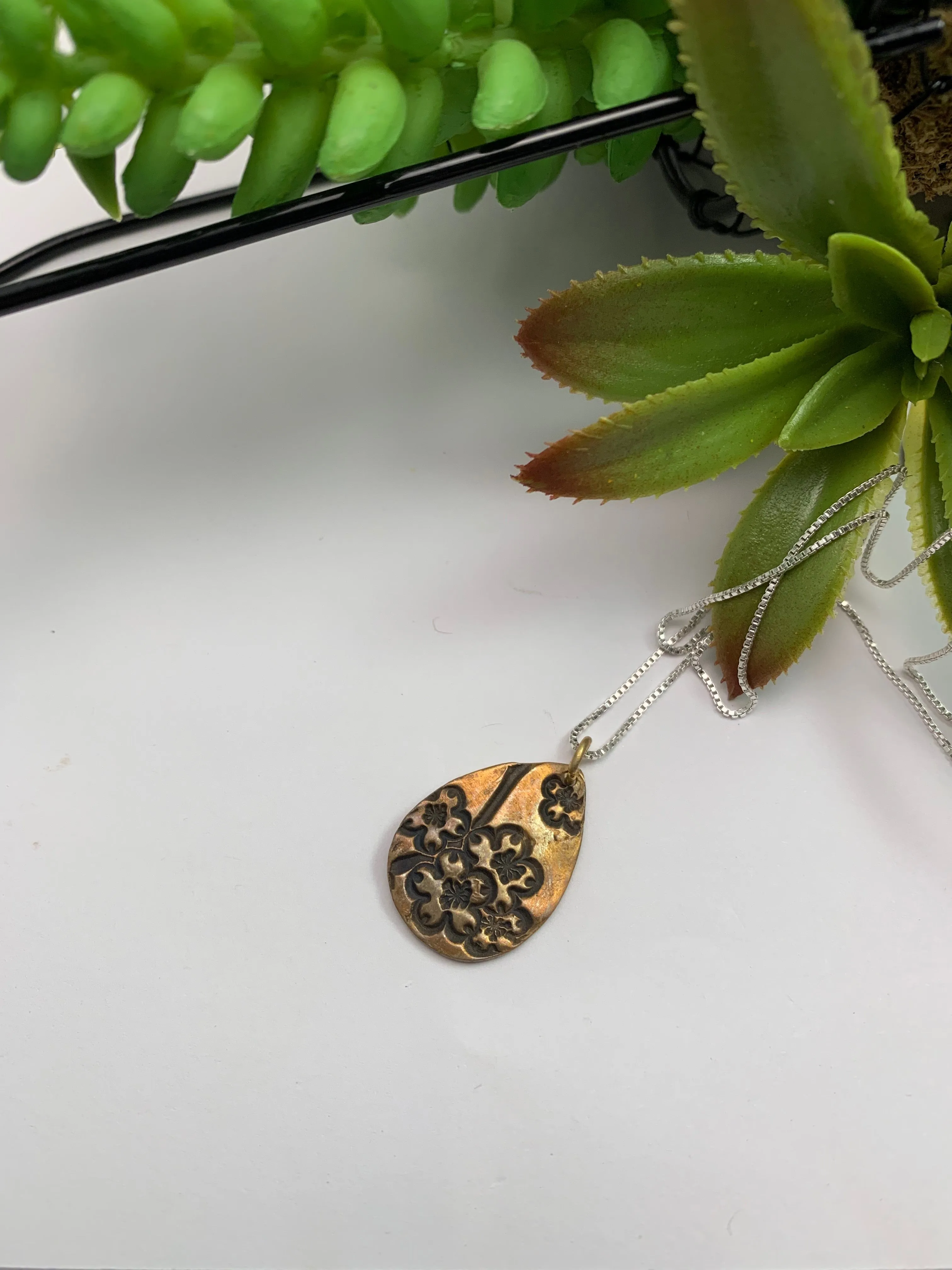 Bronze Textured Pendant, Dogwood