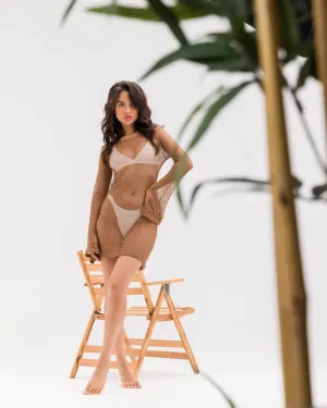 BROWN SHORT SEE THROUGH COVERUP