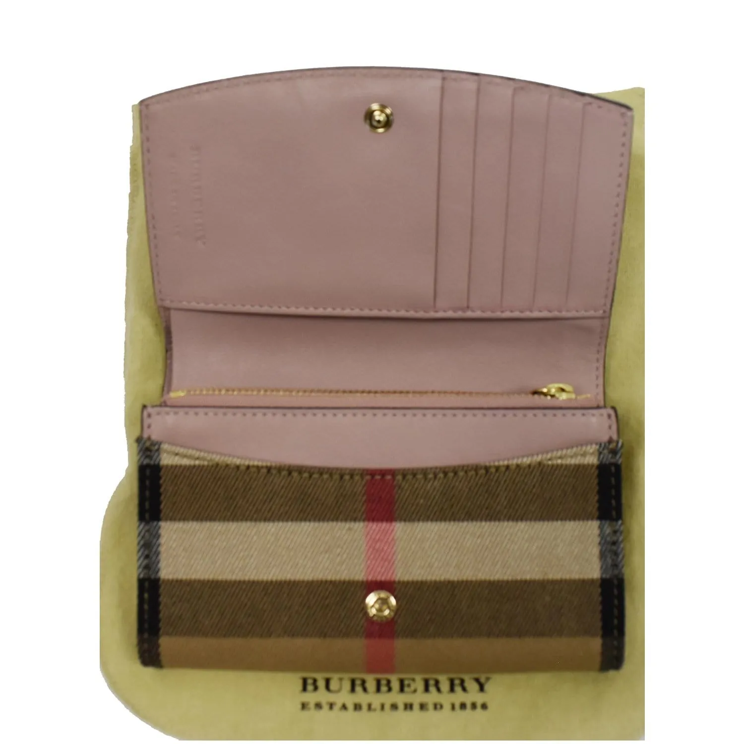 BURBERRY Luna House Check Leather Wallet Rose Pink