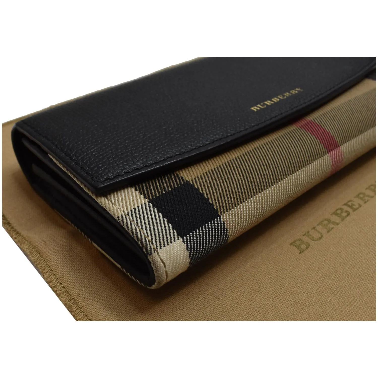 BURBERRY Porter Continental House Check Leather Wallet Black