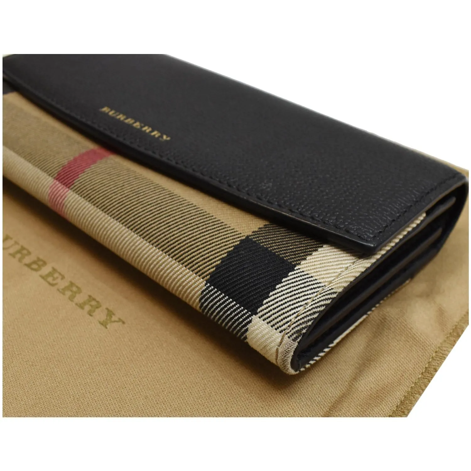 BURBERRY Porter Continental House Check Leather Wallet Black